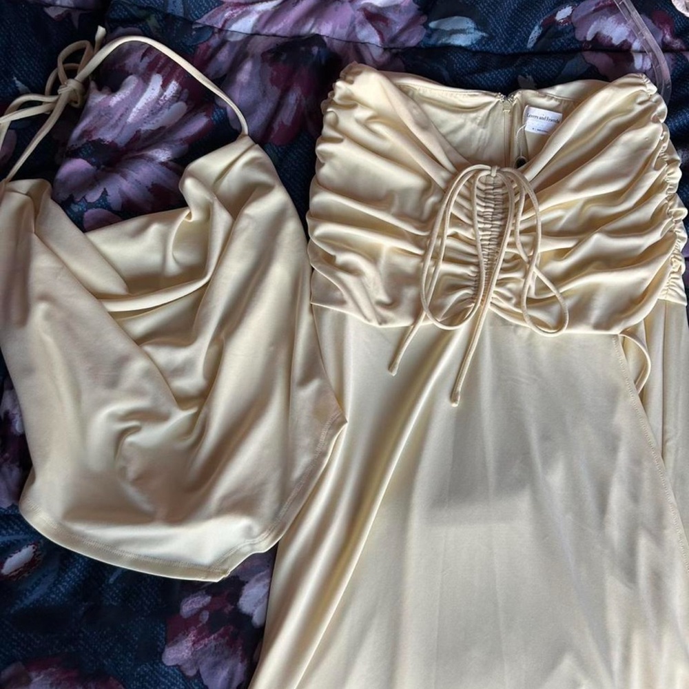Lovers + Friends Cream Ruched Dress and Top Set